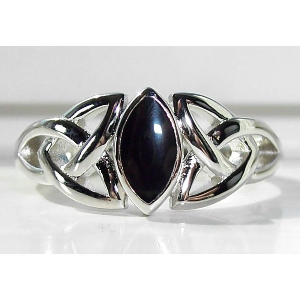 925 STERLING SILVER Celtic Synthetic Onyx Marquise Shape Bezel Set - Picture 2 of 16